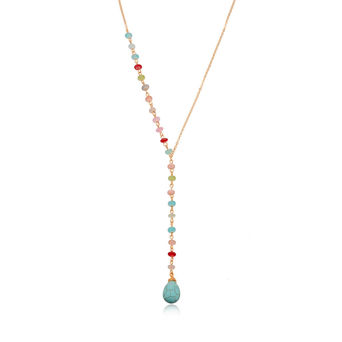 Turquoise & Multicolor Acrylic Goldtone Bead Drop Necklace
