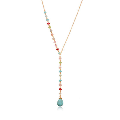 Turquoise & Multicolor Acrylic Goldtone Bead Drop Necklace
