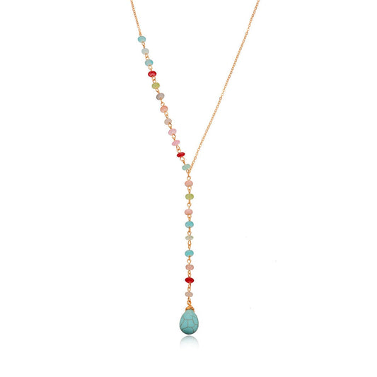 Turquoise & Multicolor Acrylic Goldtone Bead Drop Necklace