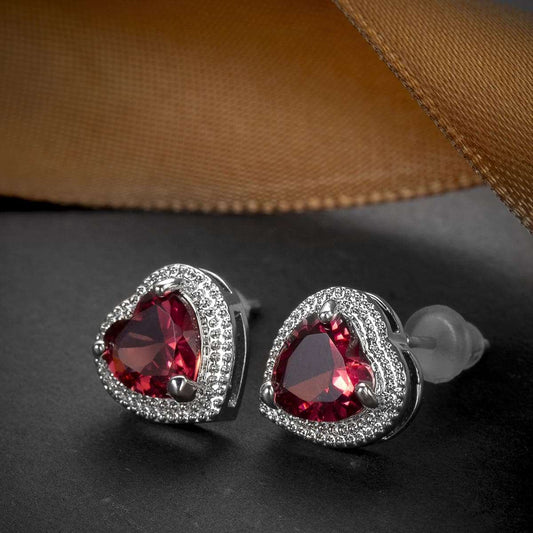 Rose Crystal & Silvertone Heart Halo Stud Earrings
