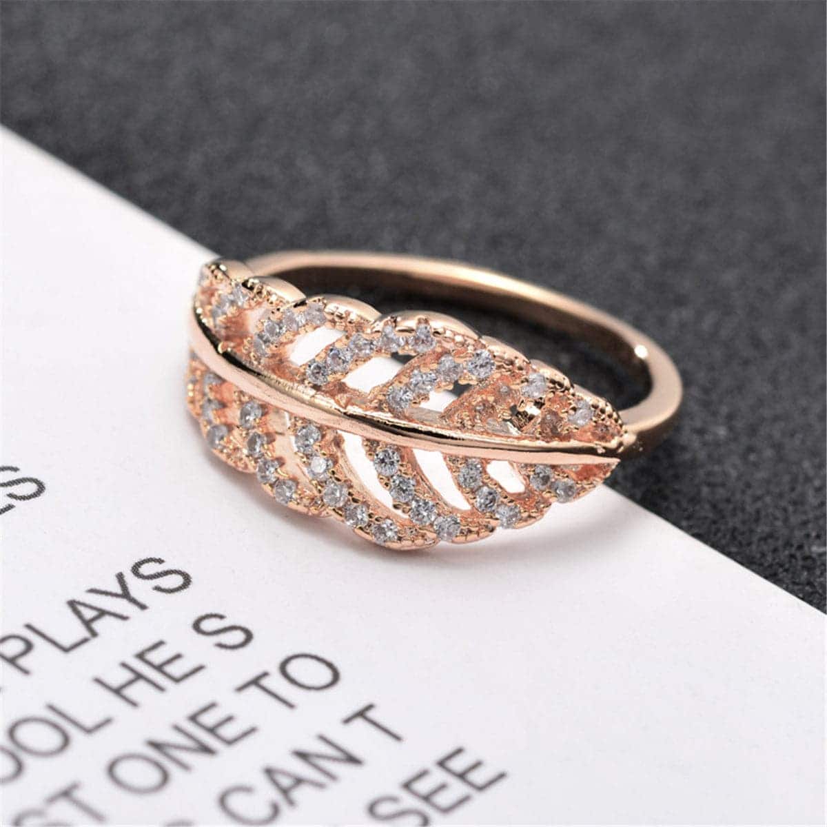 Cubic Zirconia Open Leaf-Band Ring
