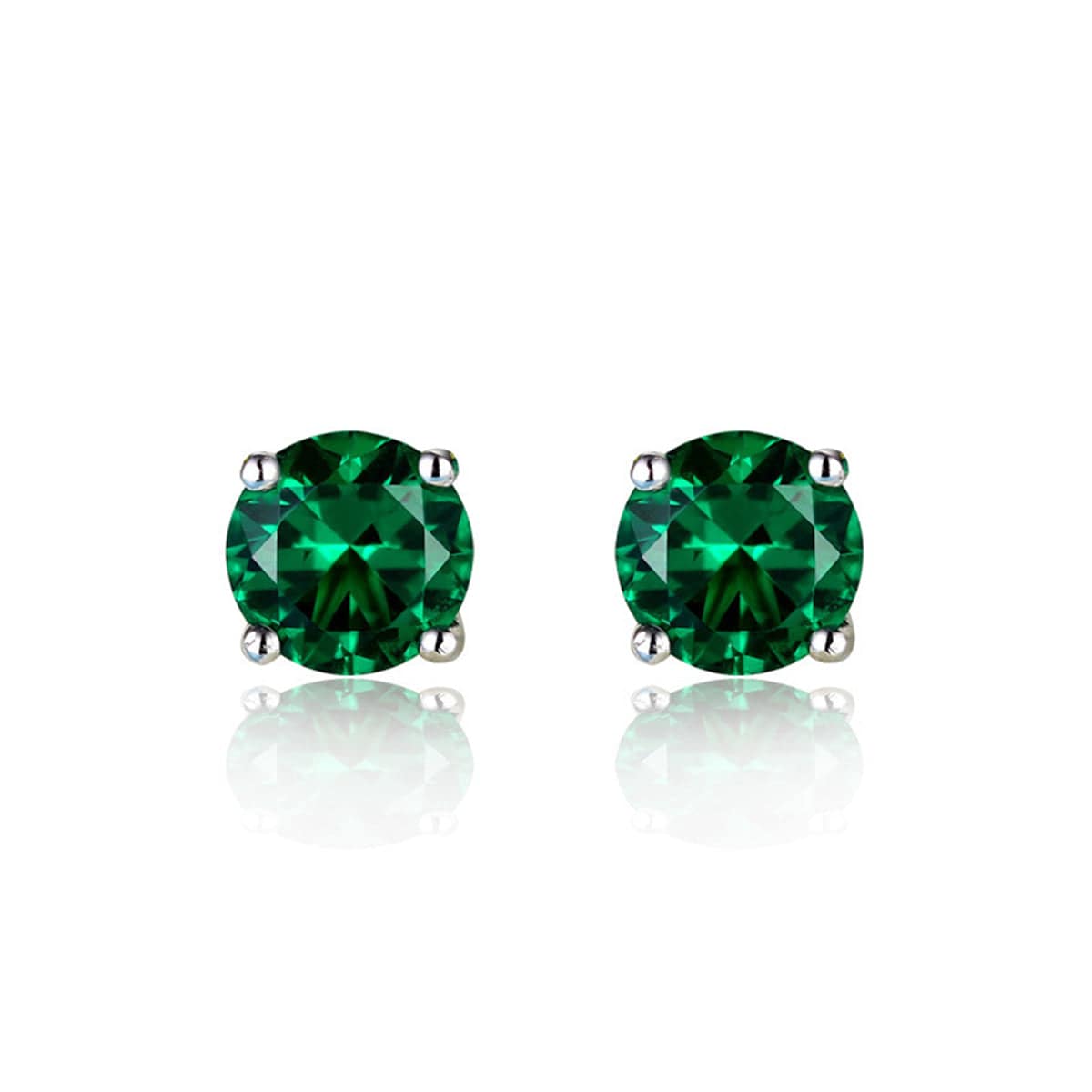 Green Crystal & Silvertone Round Stud Earring