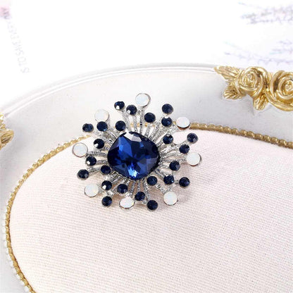 Blue Cubic Zirconia & Silvertone Flower Brooch-3