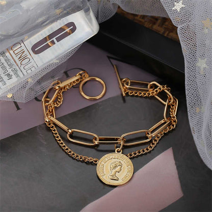 Goldtone Coin Layered Bracelet