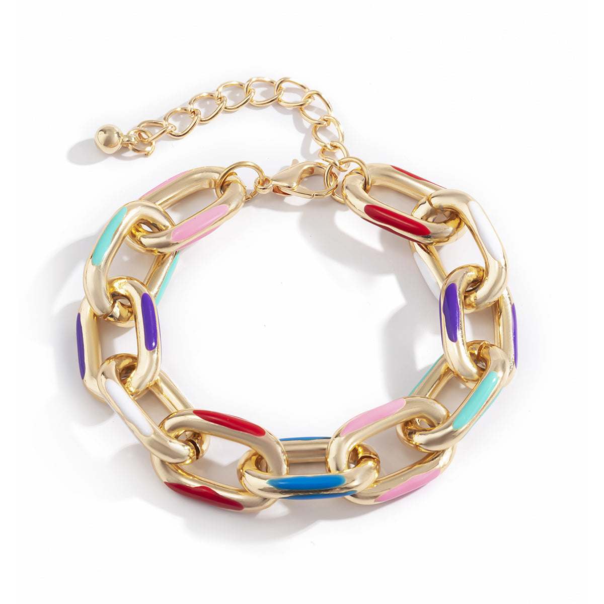 Multicolor Enamel & Goldtone Cable Chain Bracelet