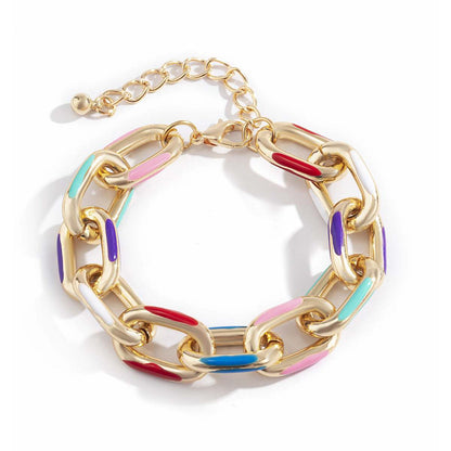 Multicolor Enamel & Goldtone Cable Chain Bracelet