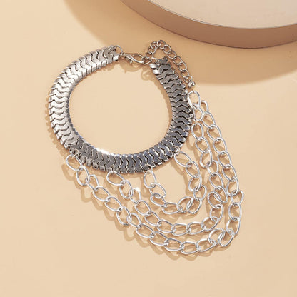 Silvertone Snake Chain Layered-Tassel Anklet