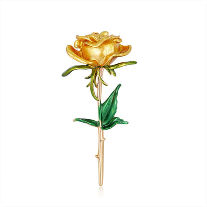 Yellow Enamel & Goldtone Rose Brooch