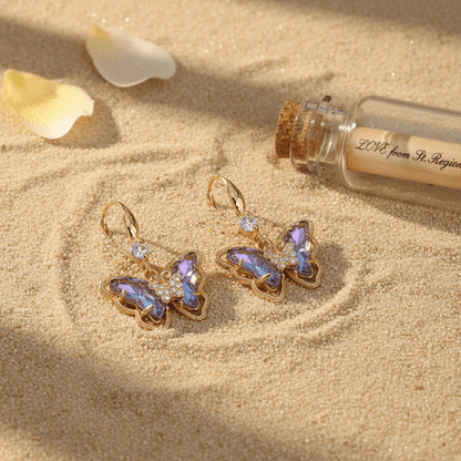Purple Crystal & Cubic Zirconia Goldtone Butterfly Hook Earrings