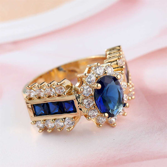 Navy Crystal & Cubic Zirconia Goldtone Oval-Cut Ring