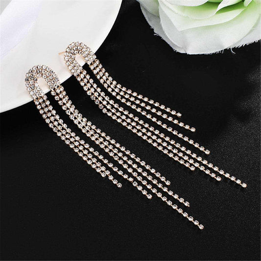 Cubic Zirconia & Goldtone Arch Tassel Drop Earrings