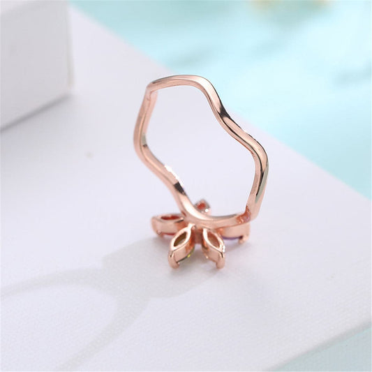 Jewel-Tone Crystal & Rose Goldtone Floral Weave Ring