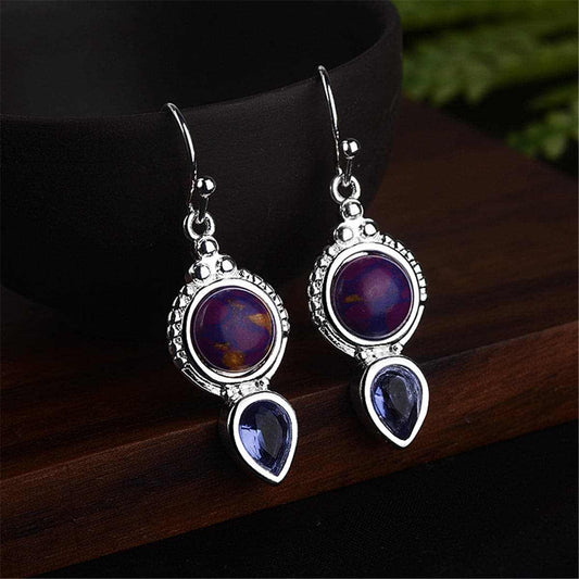 Purple Turquoise & Crystal Silvertone Pear-Cut Drop Earrings