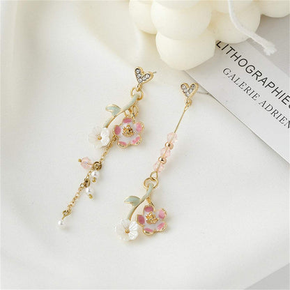 Pearl & Enamel Acrylic Goldtone Floral Mismatched Drop Earrings
