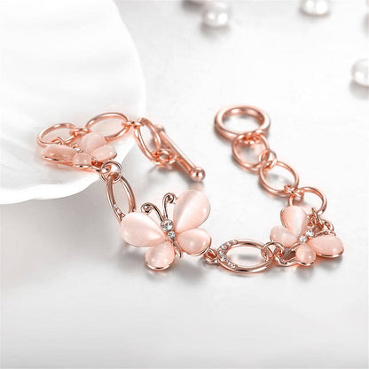 Cats Eye & Cubic Zirconia Rose Goldtone Butterfly Bracelet