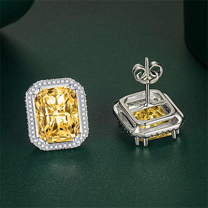 Yleow Radiant Crystal & Cubic Zirconia Silvertone Halo Stud Earrings