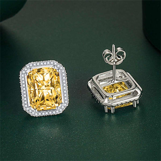 Yleow Radiant Crystal & Cubic Zirconia Silvertone Halo Stud Earrings