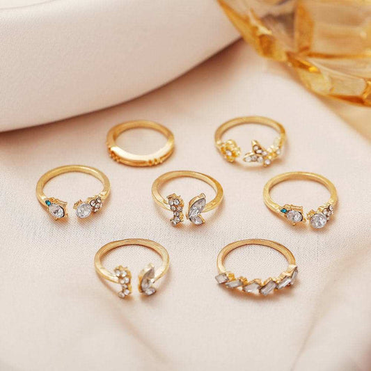 Cubic Zirconia & Goldtone Butterfly Floral Ring Set