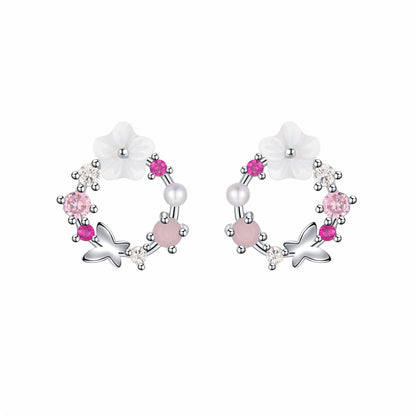Opal & Cubic Zirconia Butterfly & Floral Stud Earrings