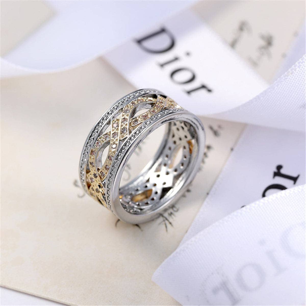 Cubic Zirconia & Two-Tone Band Ring