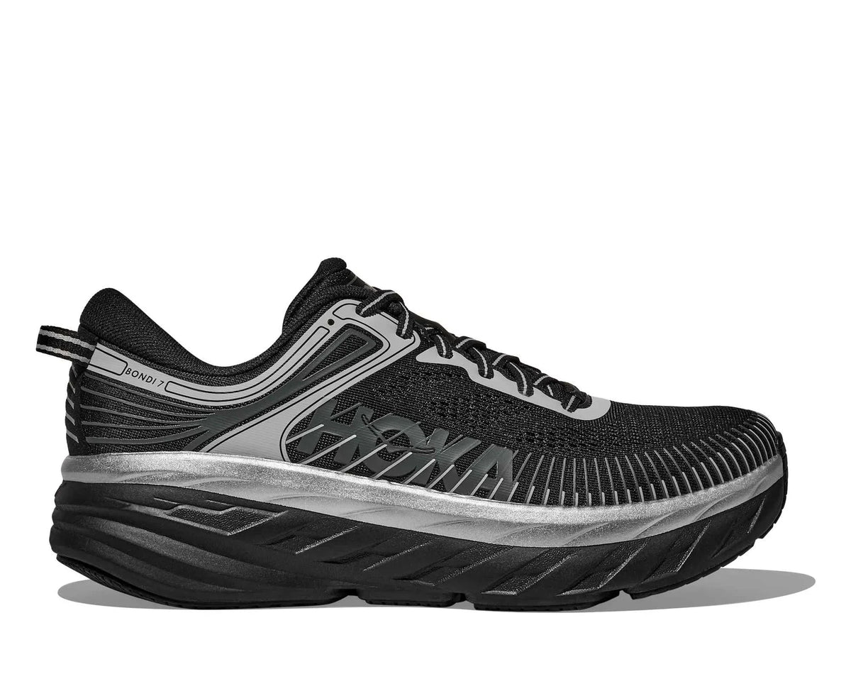 HOKA Bondi 7 Men's Running Shoes — Black/Stardust Knit Low-Top