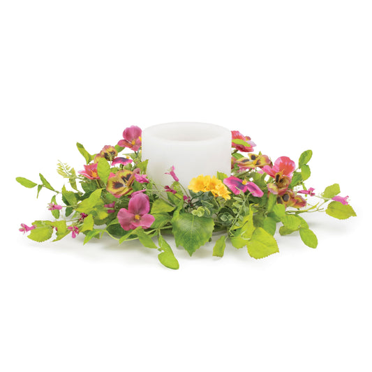 Melrose International Mixed Pansy Floral Candle Ring 16"D