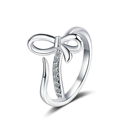 Cubic Zirconia & Silvertone Bow Bypass Ring