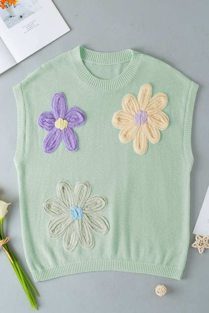 Hannah Crochet Flower Knit Short Sleeve Sweater Top - White / M - 8/10