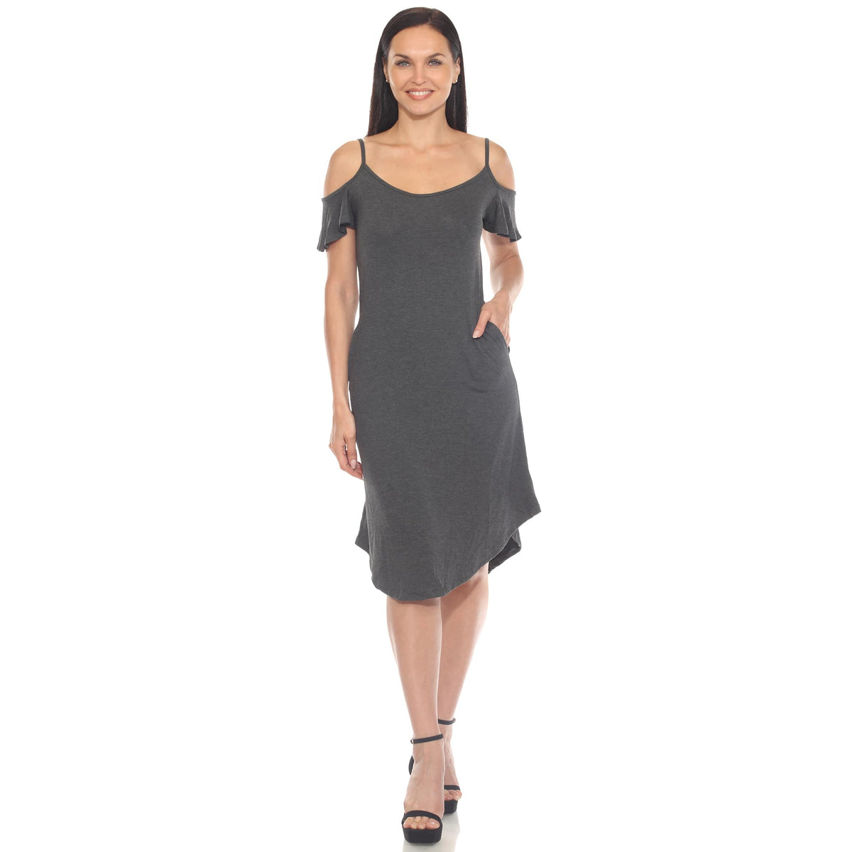 cold shoulder dress knee length White Mark Women's Casual Scoop Neck Flutter Sleeve elegant party womens dresses Knee Length Azazie Alani Ready to Size:40L