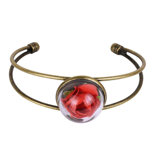 Red Velvet & Goldtone Encased Rose Cuff