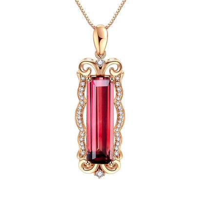Red Crystal & Cubic Zirconia Rectangle Pendant Necklace