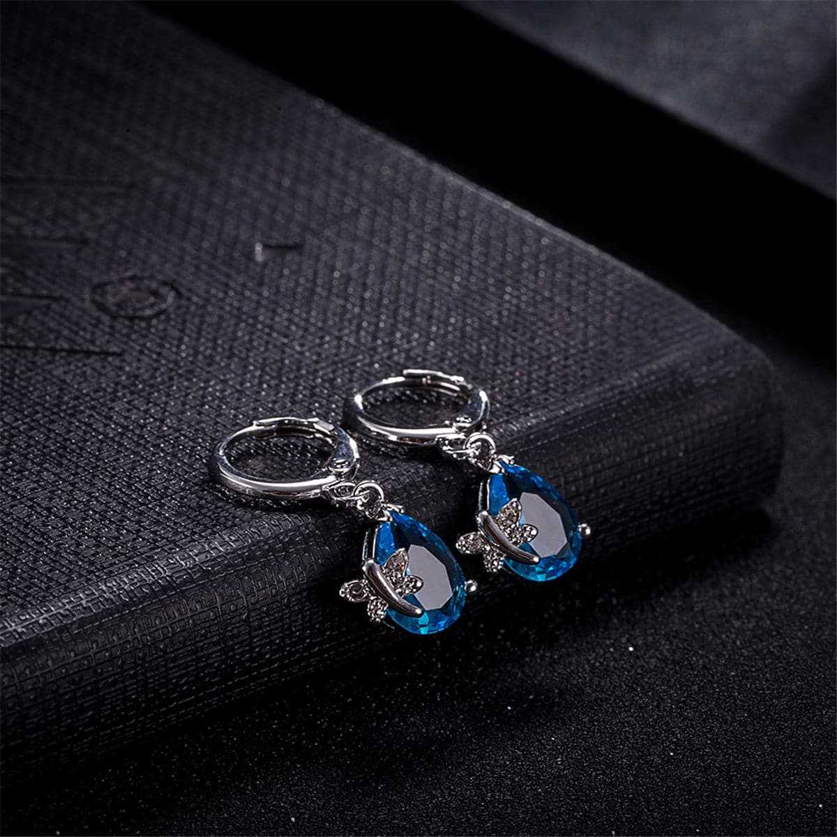Blue Crystal & Cubic Zirconia Butterfly Teardrop Earrings