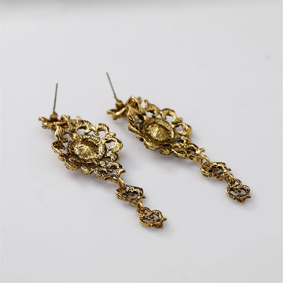 Red Crystal & Cubic Zirconia Flower Heart Drop Earrings