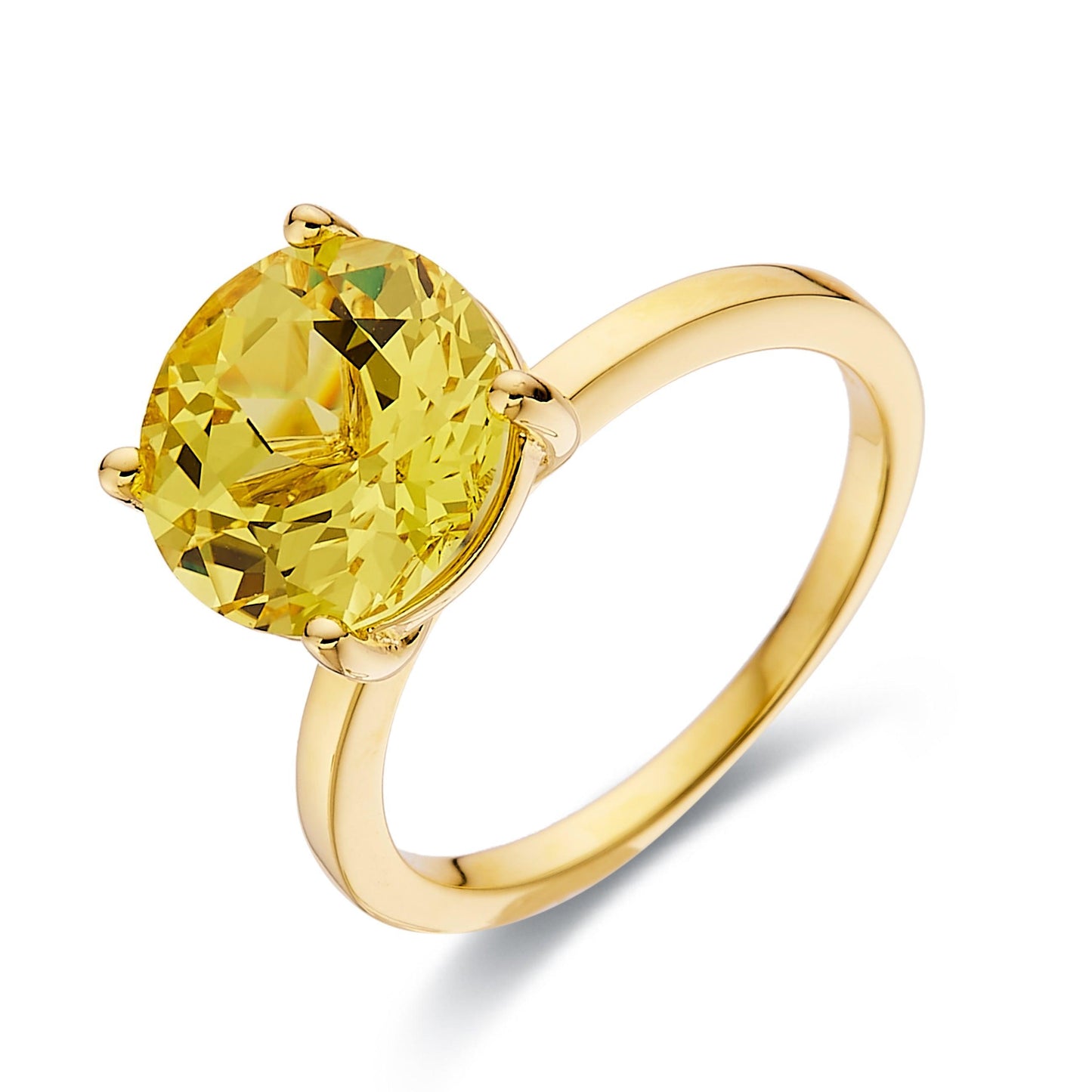 4.00 Ct Round Yellow Sapphire Prong 18k Yellow Gold Over Silver Solitaire Ring