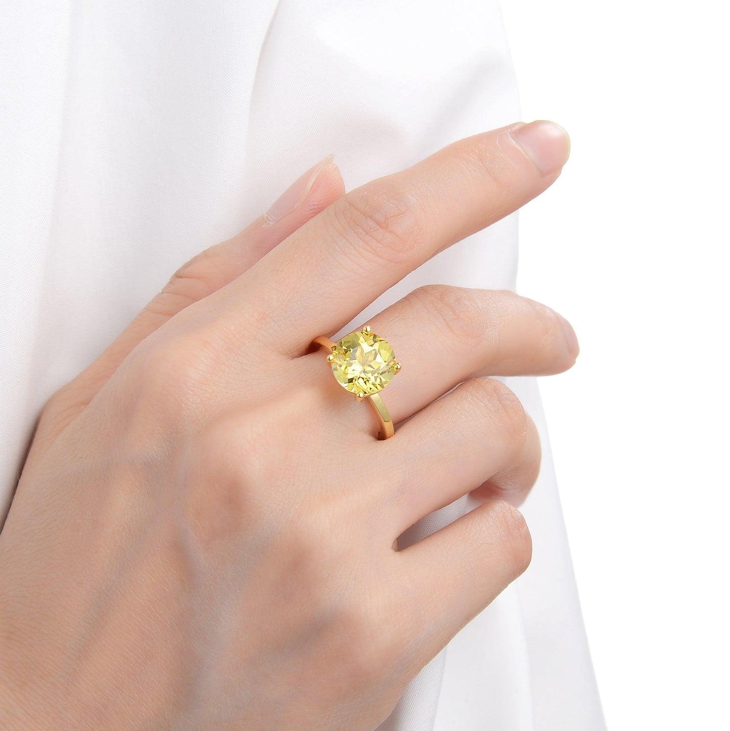 4.00 Ct Round Yellow Sapphire Prong 18k Yellow Gold Over Silver Solitaire Ring