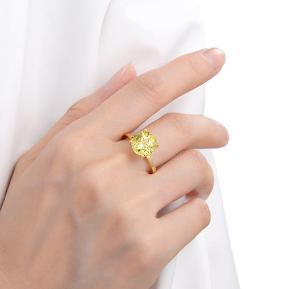 4.00 Ct Round Yellow Sapphire Prong 18k Yellow Gold Over Silver Solitaire Ring