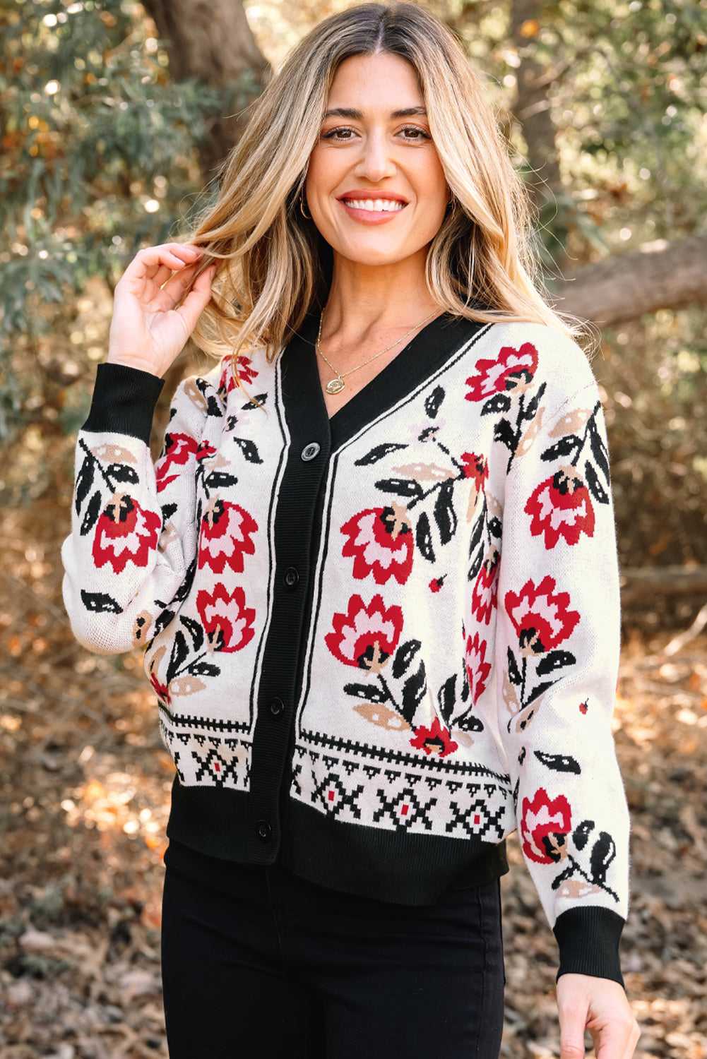 Selene Print Front Knit Cardigan - Beige / L - 12/14