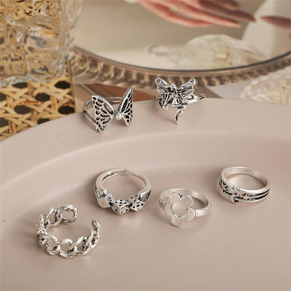 Silvertone Butterfly & Fairy Ring Set