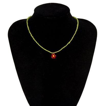 Green Acrylic & Howlite Beaded Flower Necklace
