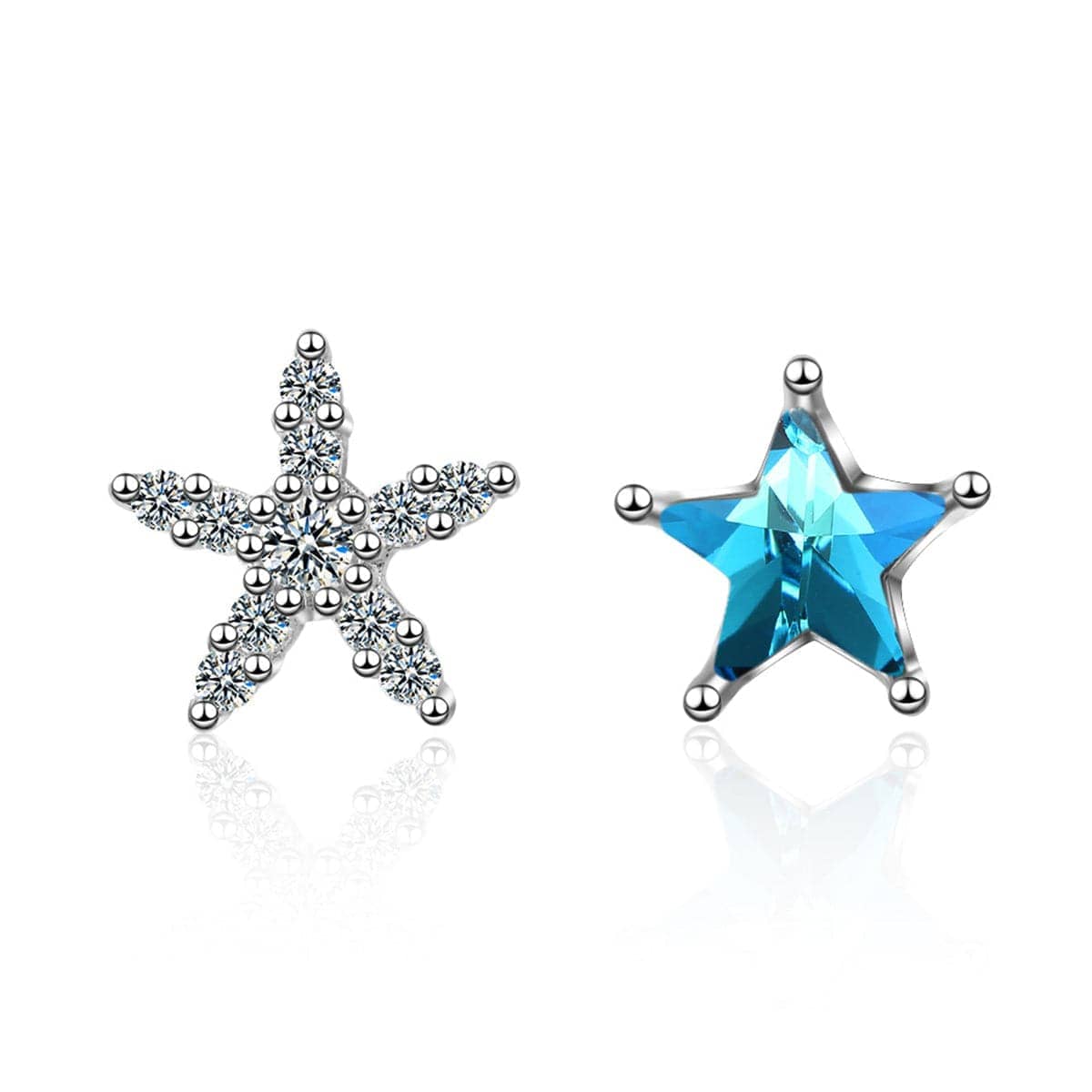 Cubic Zirconia & Blue Crystal Silvertone Asymmetrical Star Stud Earrings