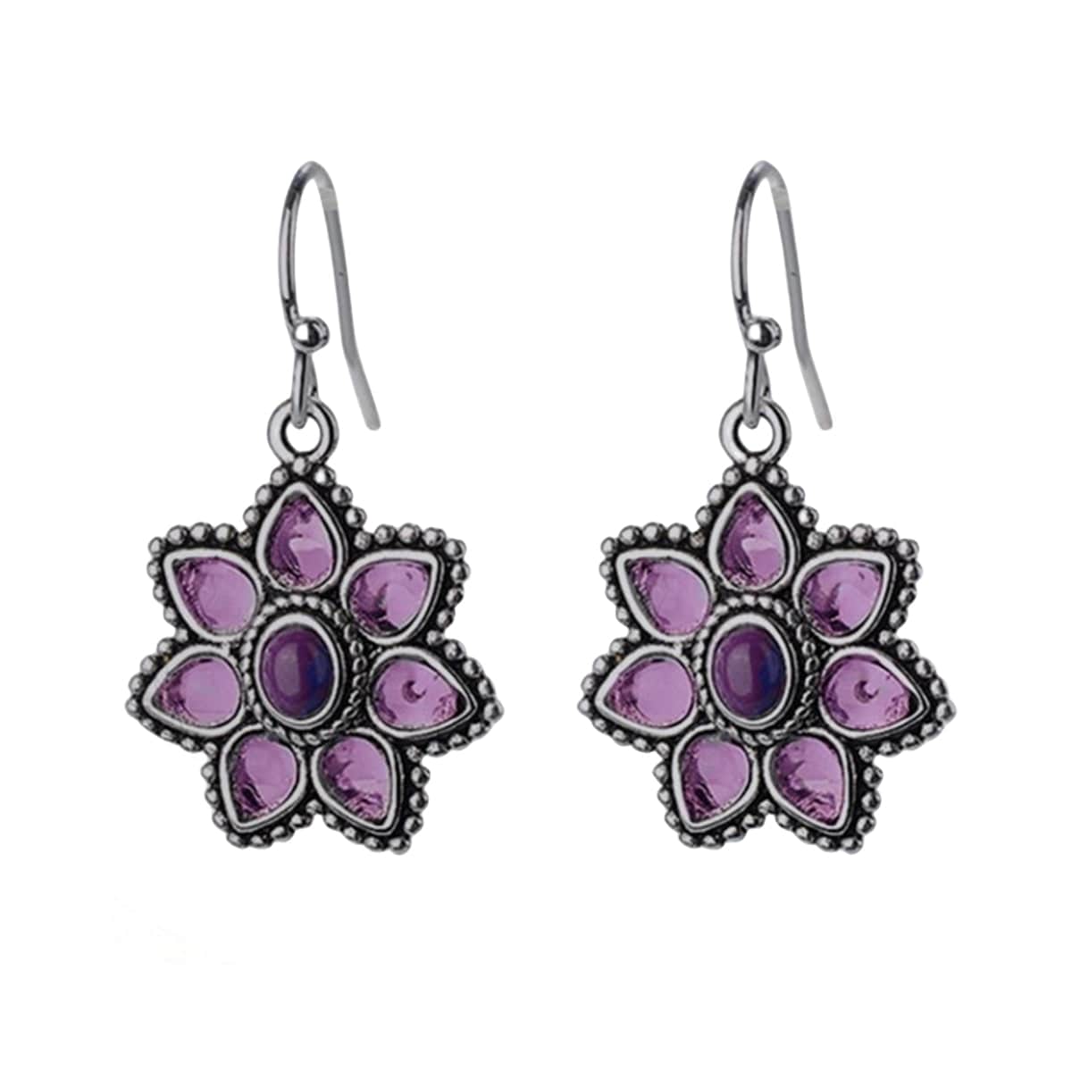 Turquoise & Crystal Silvertone Petal Drop Earrings