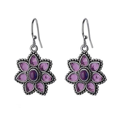 Turquoise & Crystal Silvertone Petal Drop Earrings