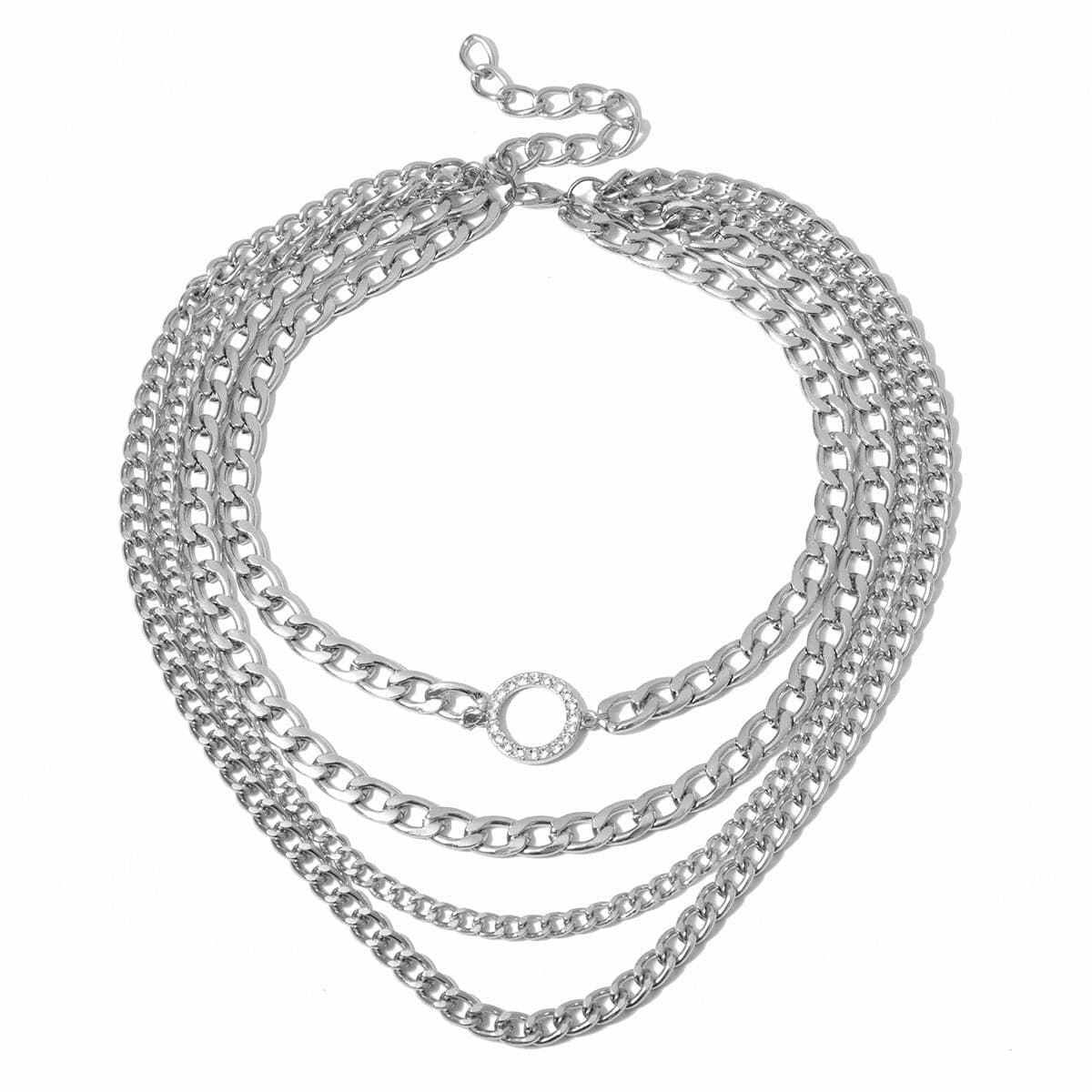 Cubic Zirconia & Silvertone Figaro Layered Necklace