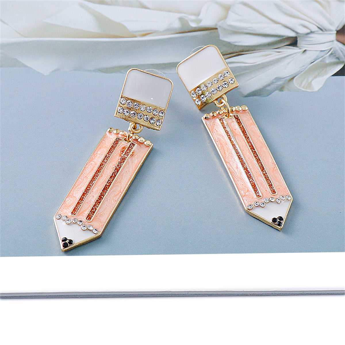 Cubic Zirconia & Enamel Goldtone Pencil Drop Earrings