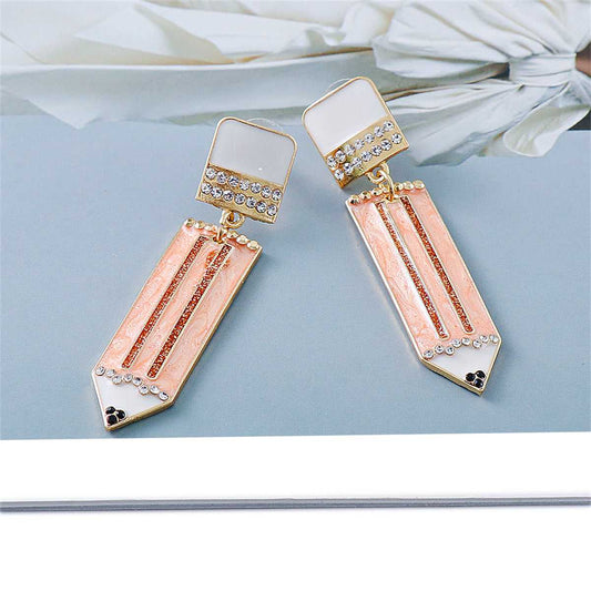 Cubic Zirconia & Enamel Goldtone Pencil Drop Earrings