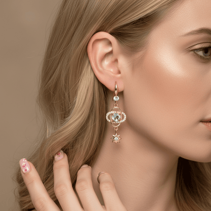 Sea Blue Crystal & Cubic Zirconia Goldtone Planet Starburst Hook Earrings