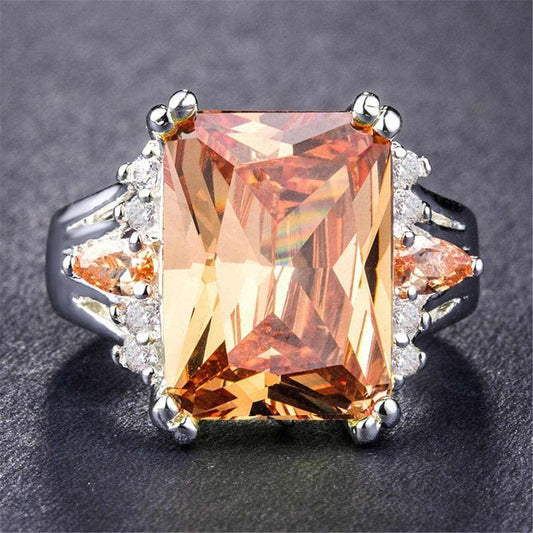 Champagne Crystal & Cubic Zirconia Princess-Cut Ring