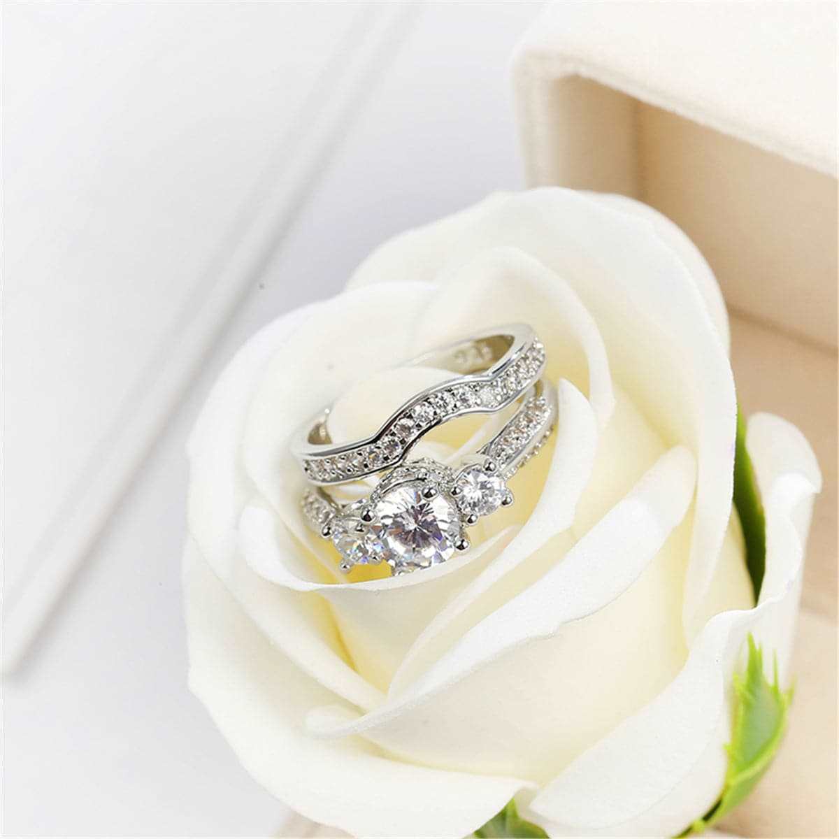 Crystal & Silvertone Botany Ring Set