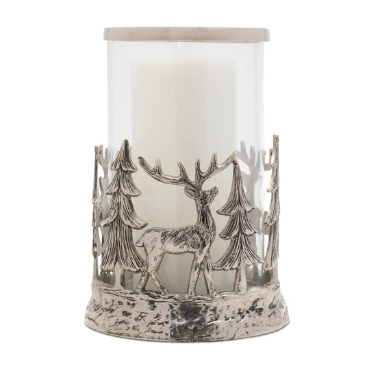 Melrose International Etched Metal Woodland Candle Holder 8"D