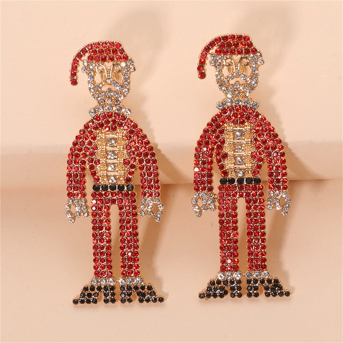 Red Cubic Zirconia & Goldtone Santa Drop Earrings